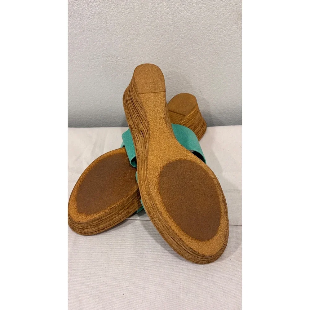Italian‎ Shoemakers Womens Turquoise Elastic Strap Wedge Sandals Size 10 Italy